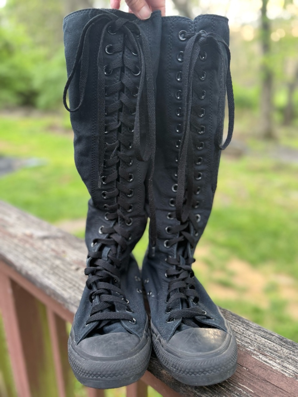 RARE Converse All Star Womens 8 Knee High Black Lace Up Zip Up Sneakers